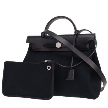Hermès Herbag shoulder or handbag in blue canvas and blue leather
