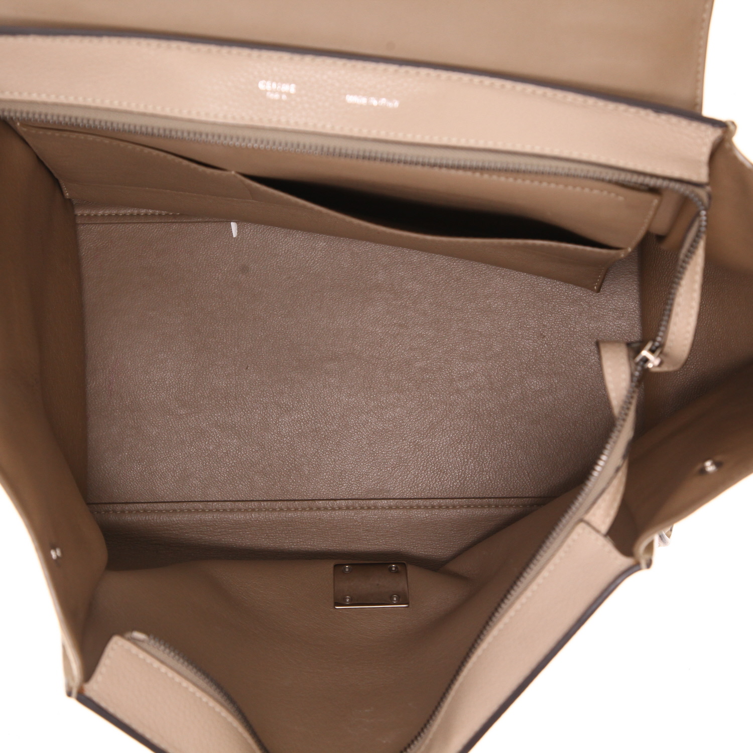 Sac à main Celine  Trapeze en cuir beige et daim beige - Detail D3