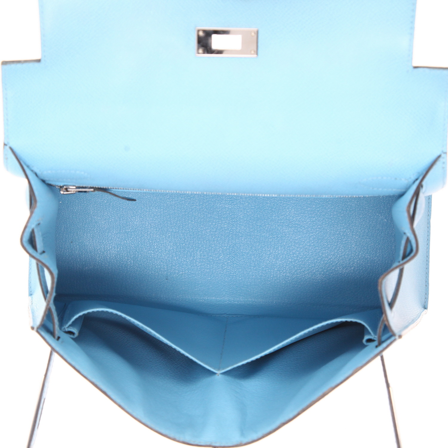 Hermès Kelly 28 cm handbag in Celeste blue Epsom leather - Detail D3