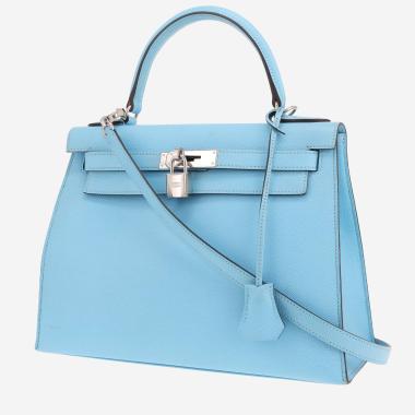Sac à main Hermès  Kelly 28 cm en cuir epsom bleu Celeste