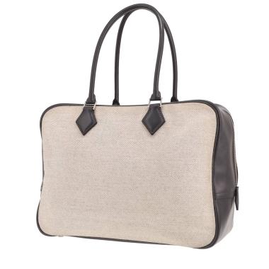 Borsa Hermès “Plume” in tela beige e pelle Bleu Marine