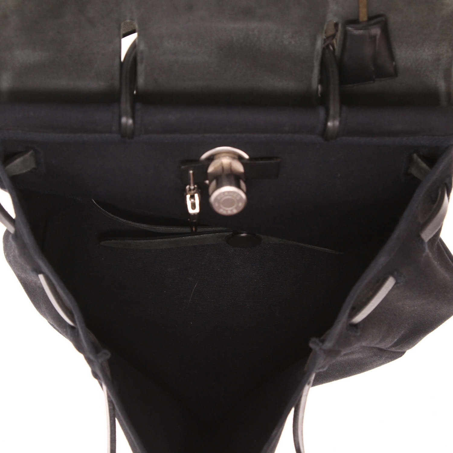Zaino Hermès Herbag - Backpack in tela nera e pelle nera - Detail D3