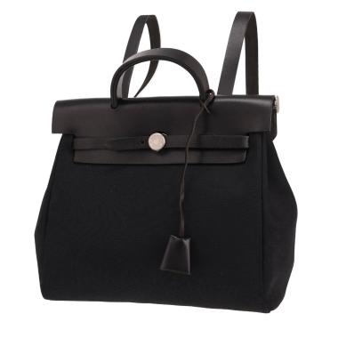 Sac à dos Hermès  Herbag - Backpack en toile noire et cuir noir