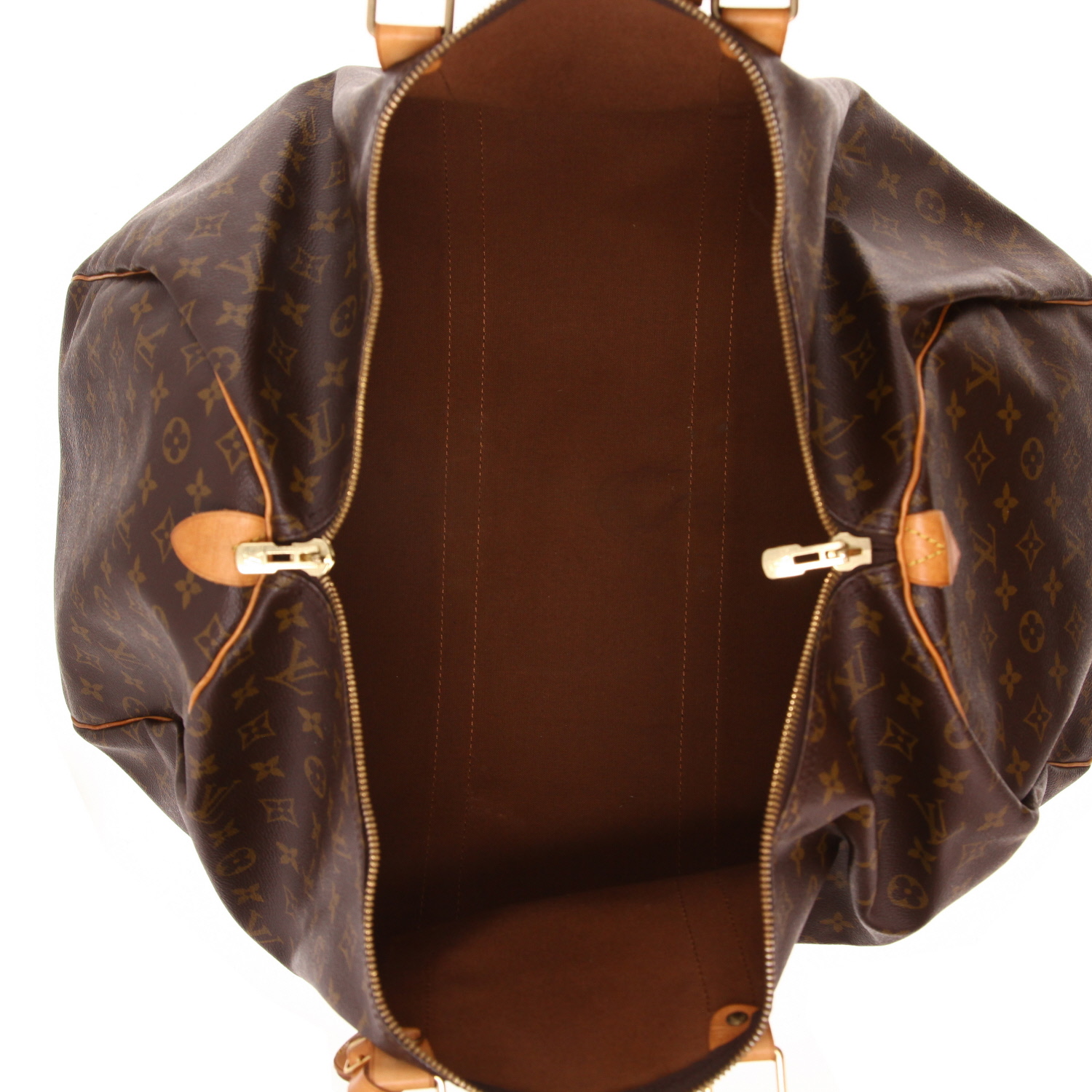 Louis Vuitton Keepall 55 travel bag in brown Monogram canvas and natural leather - Detail D3