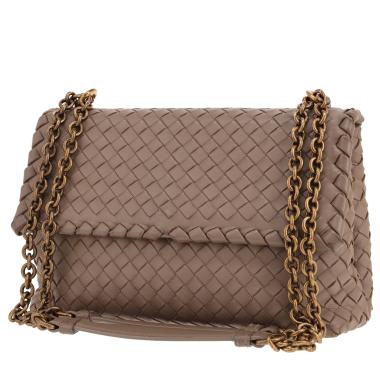Sac à main Bottega Veneta  Olimpia en cuir intrecciato taupe