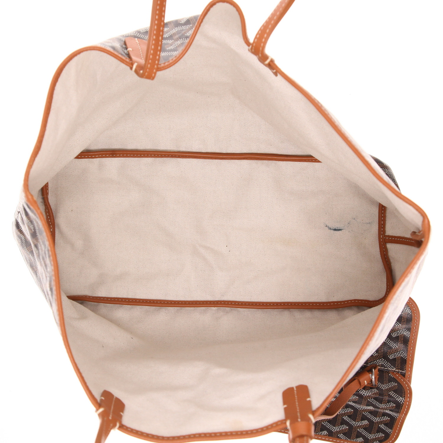 Sac cabas Goyard  Saint-Louis en toile Goyardine noire et cuir marron - Detail D3