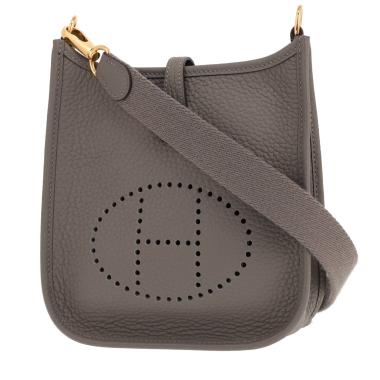 Bolso bandolera Hermès «Evelyne» de 16 cm, de piel de taurillón «Clémence» en color Gris Meyer
