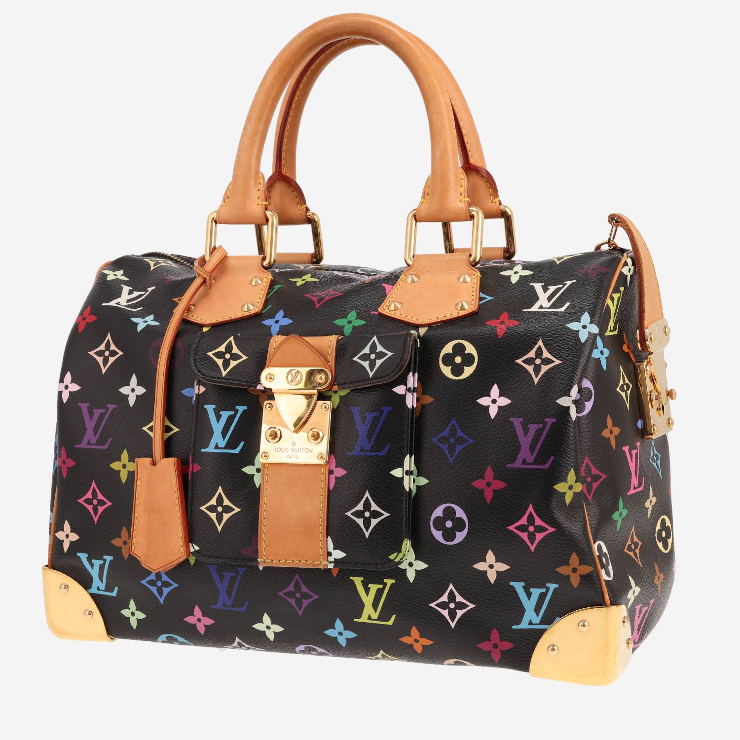 Sac à main Louis Vuitton  Speedy Editions Limitées en toile monogram multicolore et noire et cuir naturel