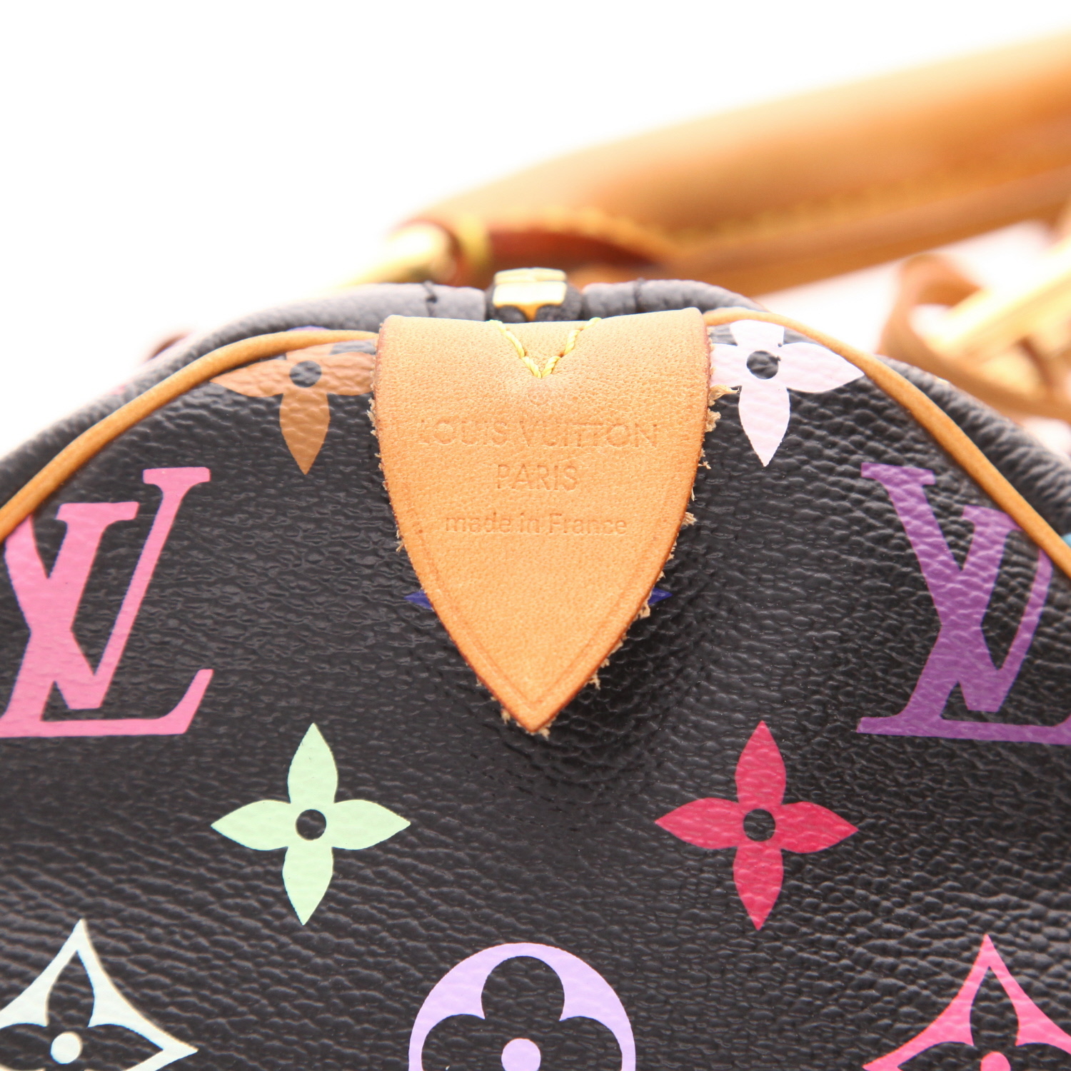 Sac à main Louis Vuitton  Speedy Editions Limitées en toile monogram multicolore et noire et cuir naturel - Detail D2