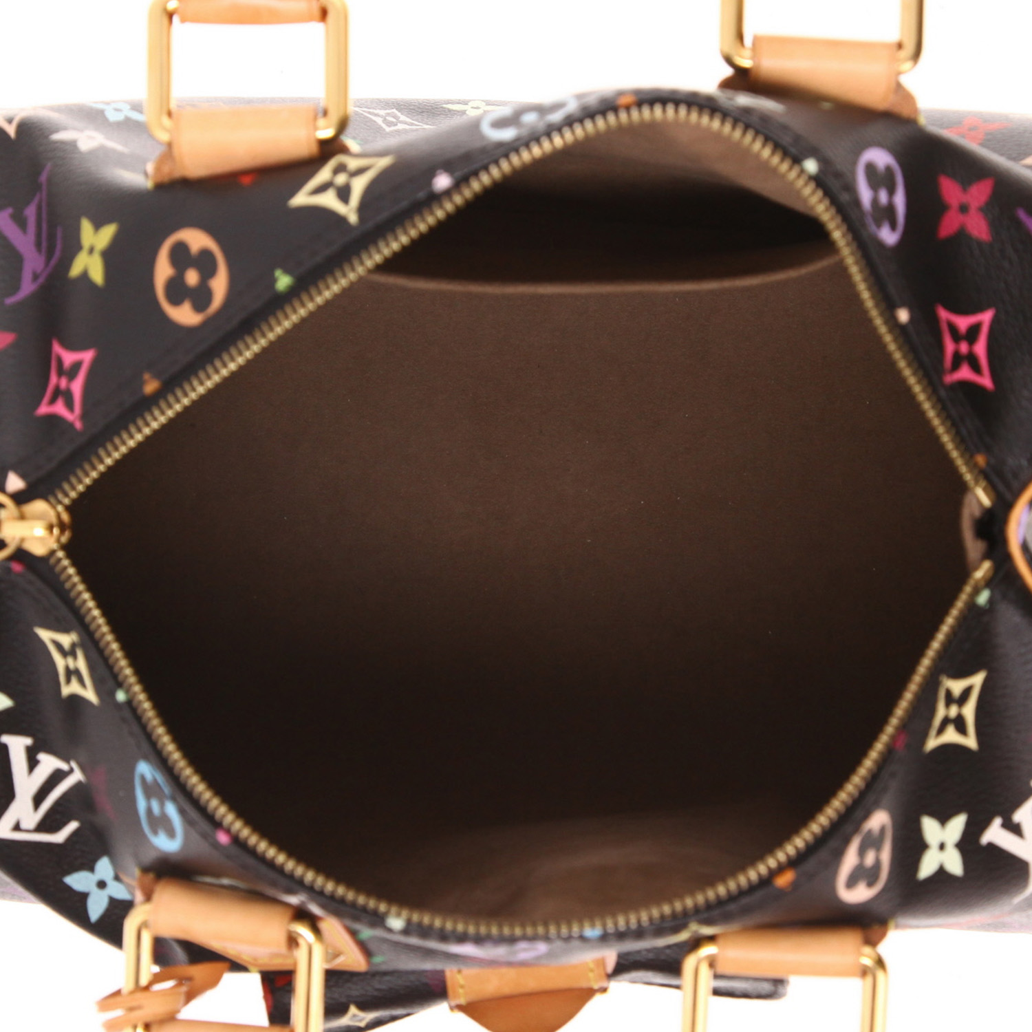 Sac à main Louis Vuitton  Speedy Editions Limitées en toile monogram multicolore et noire et cuir naturel - Detail D3