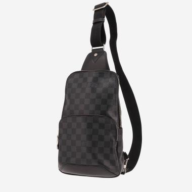 Louis Vuitton Sling rucksack in Graphite grey Damier canvas and black leather