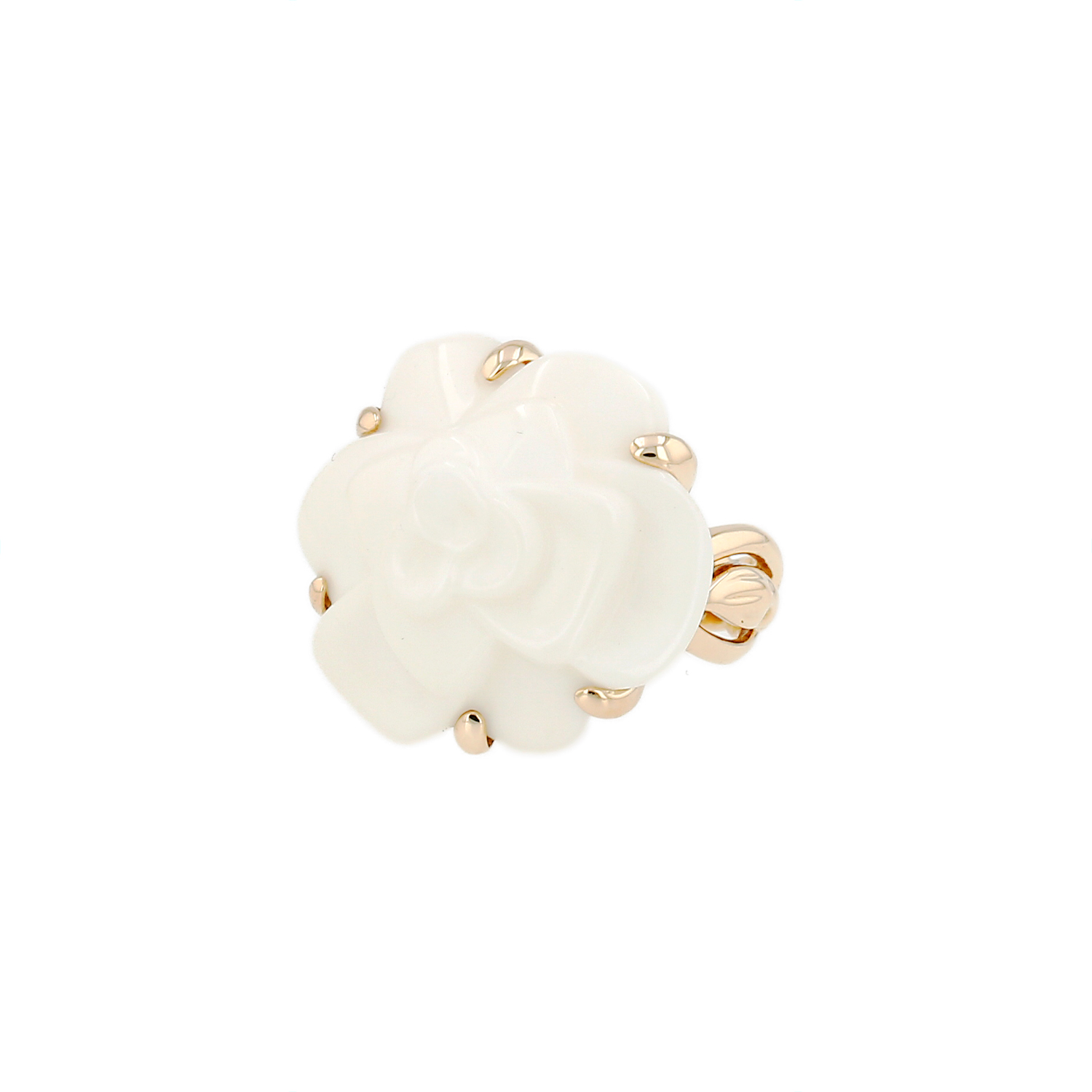 Bague Chanel Camelia moyen modèle en or jaune et agate