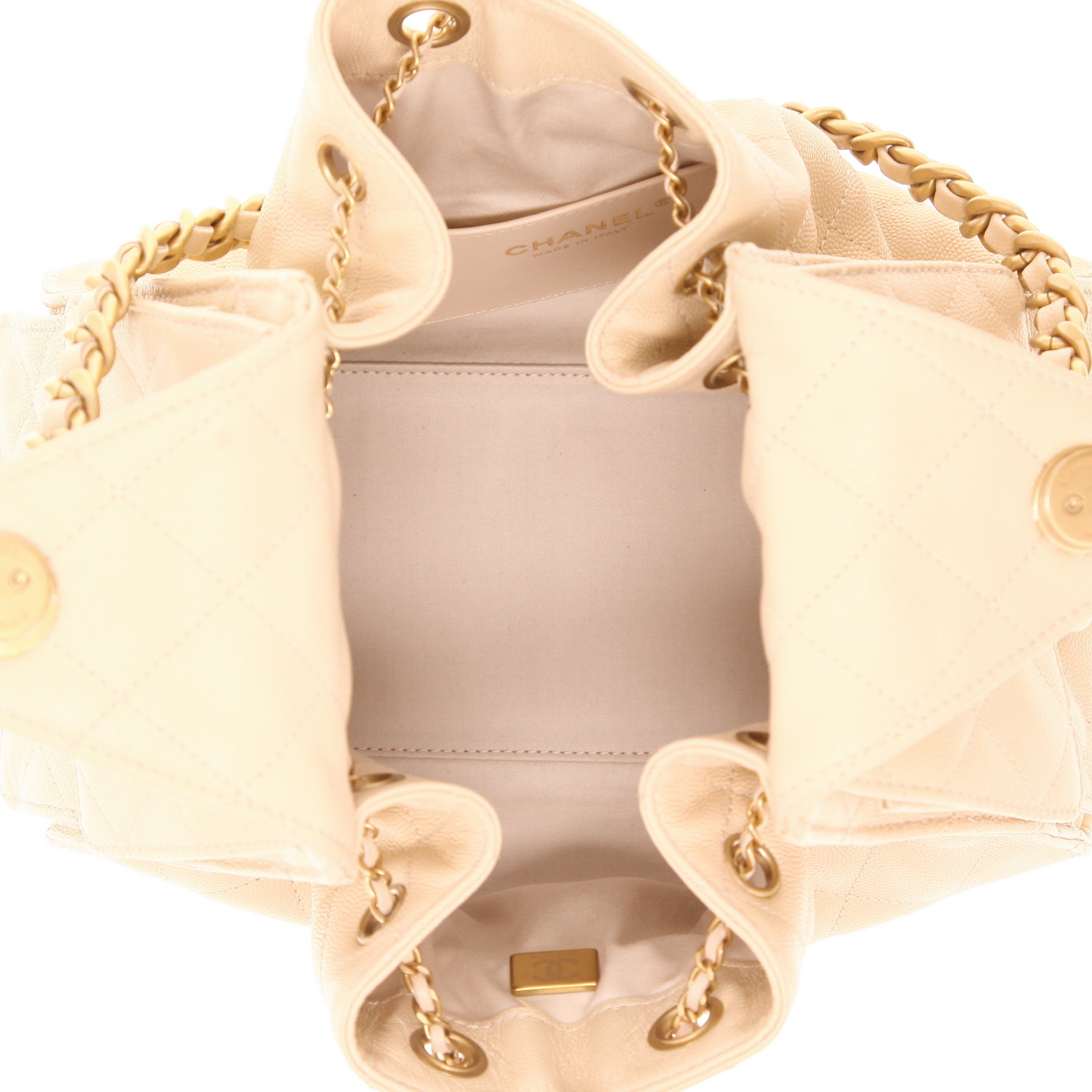 Borsa Chanel 25 in pelle martellata beige - Detail D3