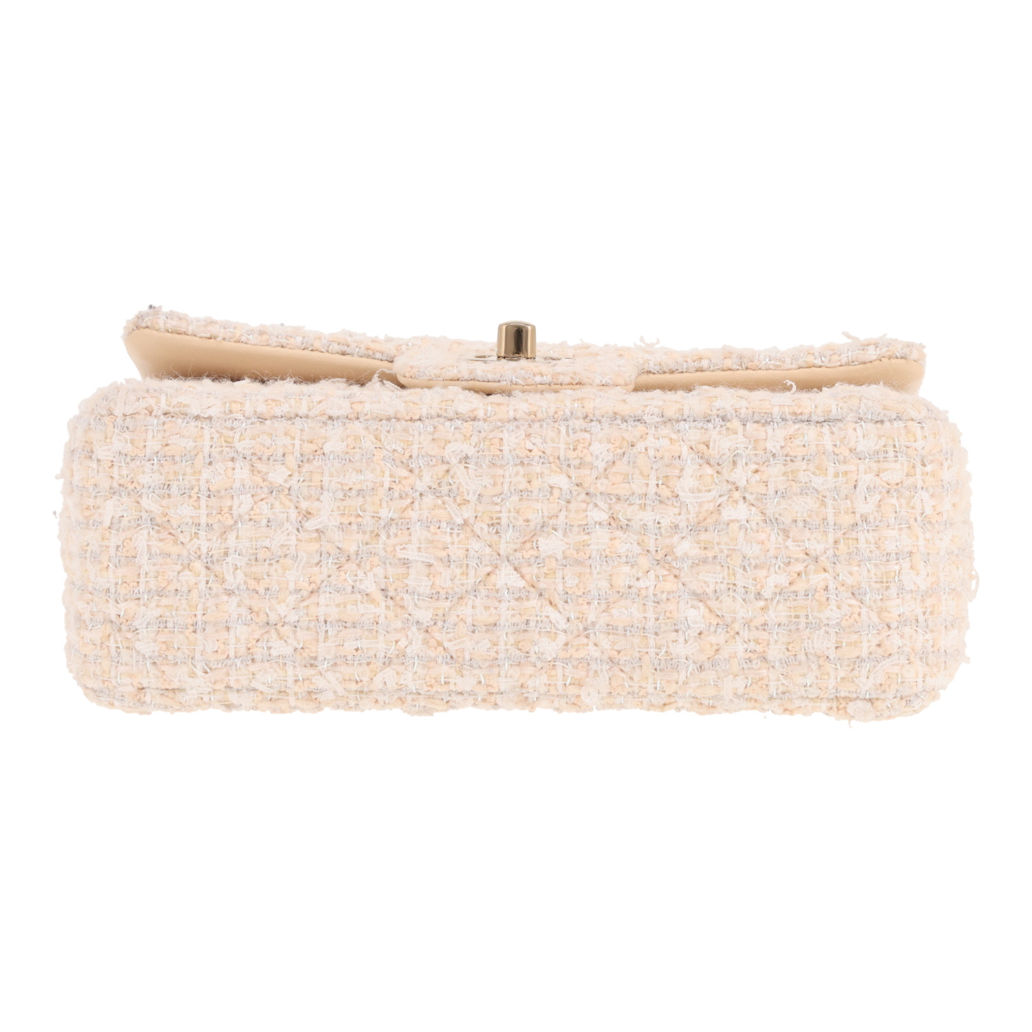 Borsa a tracolla Chanel Timeless Mini in tweed beige e bianco - Detail D1
