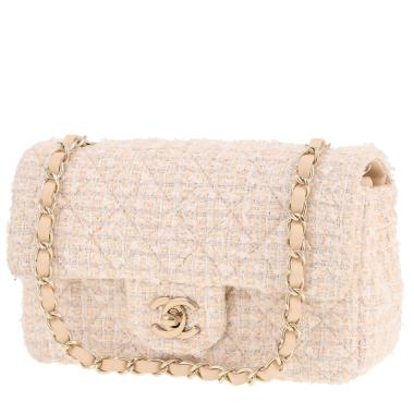 Borsa a tracolla Chanel Timeless Mini in tweed beige e bianco