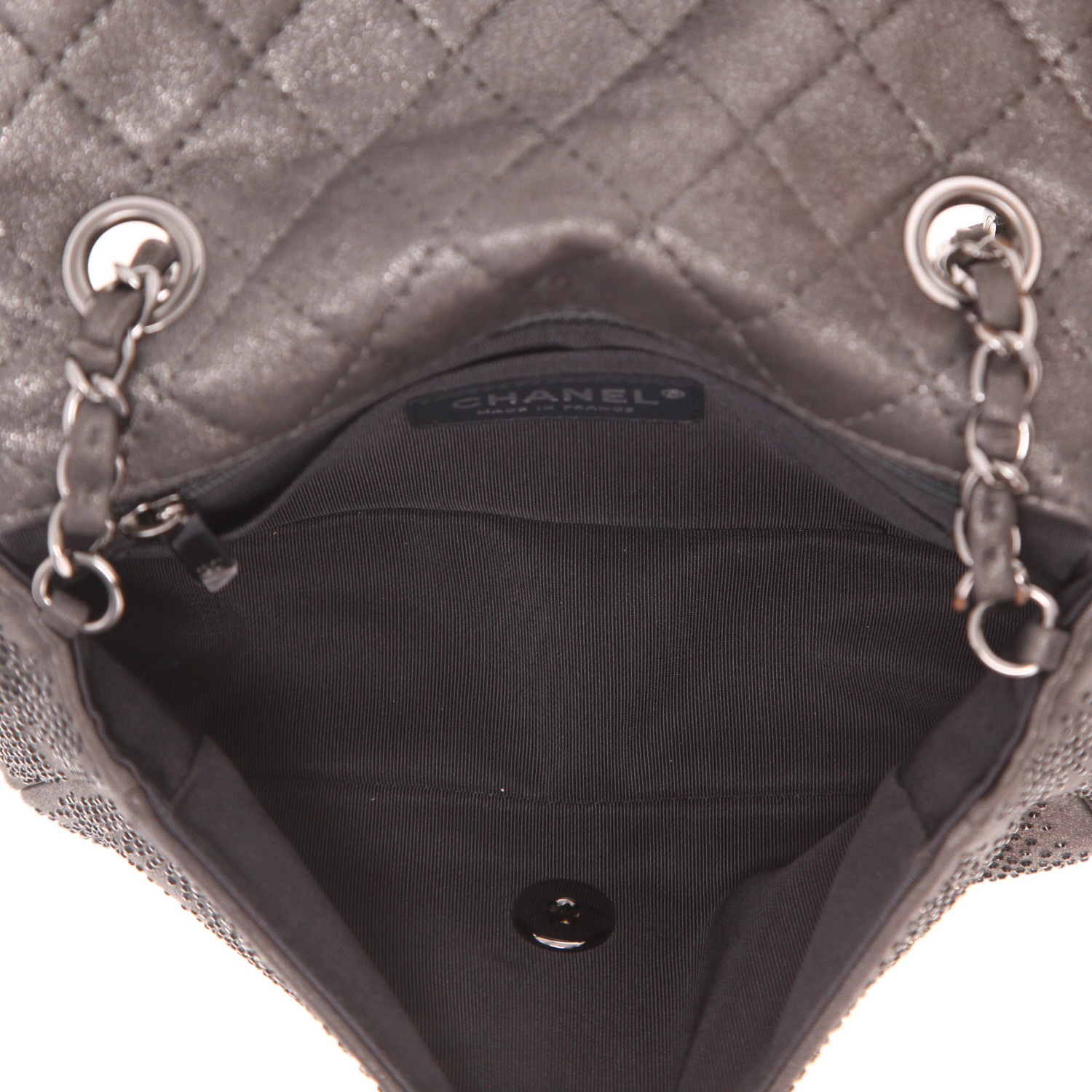 Borsa a tracolla Chanel Timeless Mini in pelle grigia - Detail D3