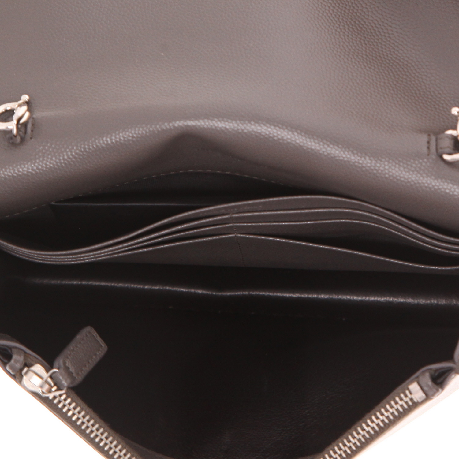 Sac bandoulière Saint Laurent  Kate Pompon en cuir grainé gris - Detail D3
