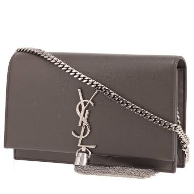 Sac bandoulière Saint Laurent  Kate Pompon en cuir grainé gris
