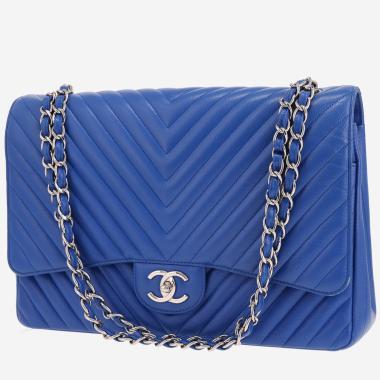 Sac bandoulière Chanel  Timeless Maxi Jumbo en cuir grainé matelassé bleu