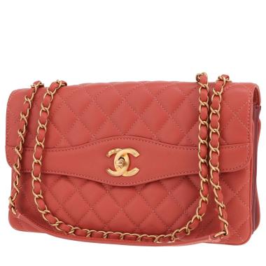 Sac à main Chanel  Sac à rabat en cuir matelassé rose et bordeaux