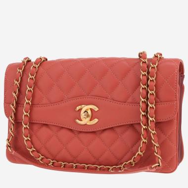 Sac à main Chanel  Sac à rabat en cuir matelassé rose et bordeaux
