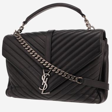 Sac à main Saint Laurent  College en cuir matelassé chevrons noir