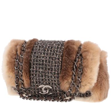 Chanel ‘Timeless Classic’ handbag in grey tweed and brown fur