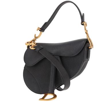 Borsa a tracolla Dior Saddle Mini in pelle martellata nera