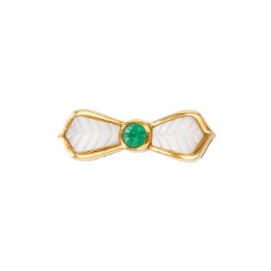 Mellerio brooch-pendant in yellow gold, mother-of-pearl and emerald