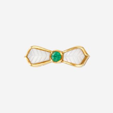 Broche-pendentif Mellerio  en or jaune, nacre et émeraude