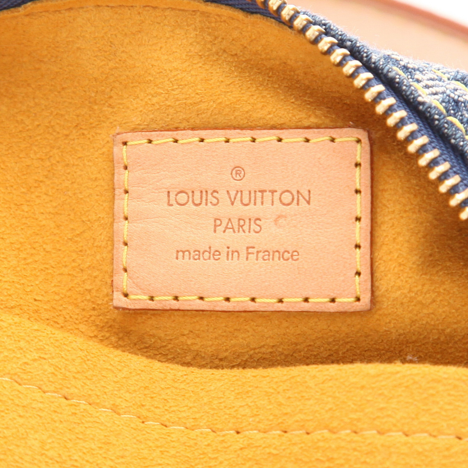 Bolso de mano Louis Vuitton «Baggy» de tela vaquera azul con el monograma y cuero natural - Detail D2