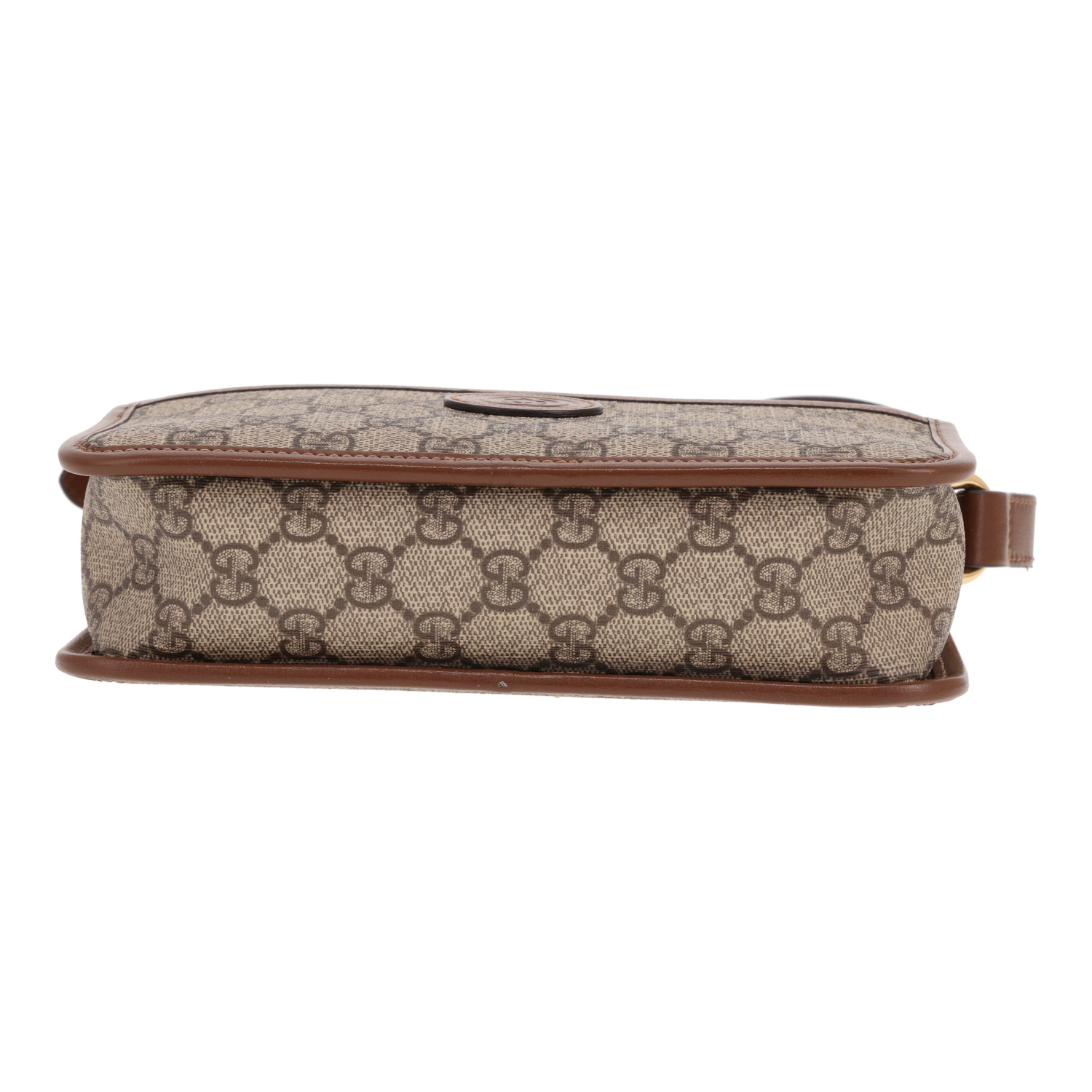 Borsa a tracolla Gucci Interlocking G in tela Supreme GG beige e pelle marrone - Detail D1