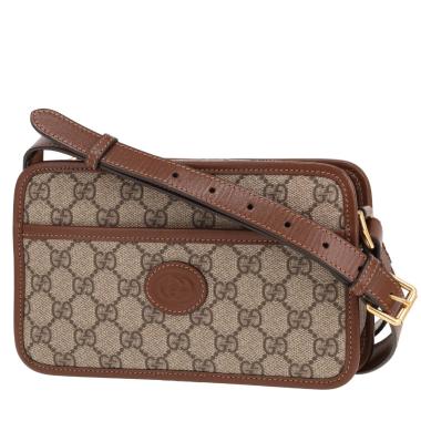 Borsa a tracolla Gucci Interlocking G in tela Supreme GG beige e pelle marrone