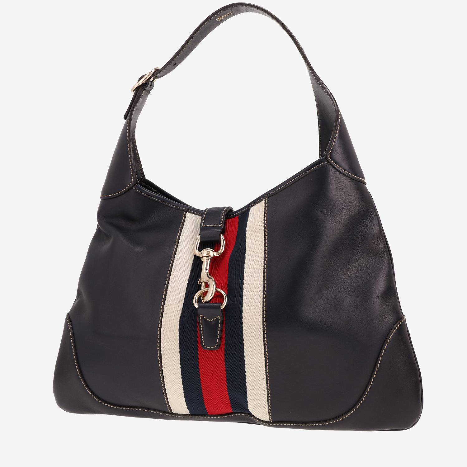 Sac à main Gucci  Jackie en cuir bleu-marine et toile tricolore