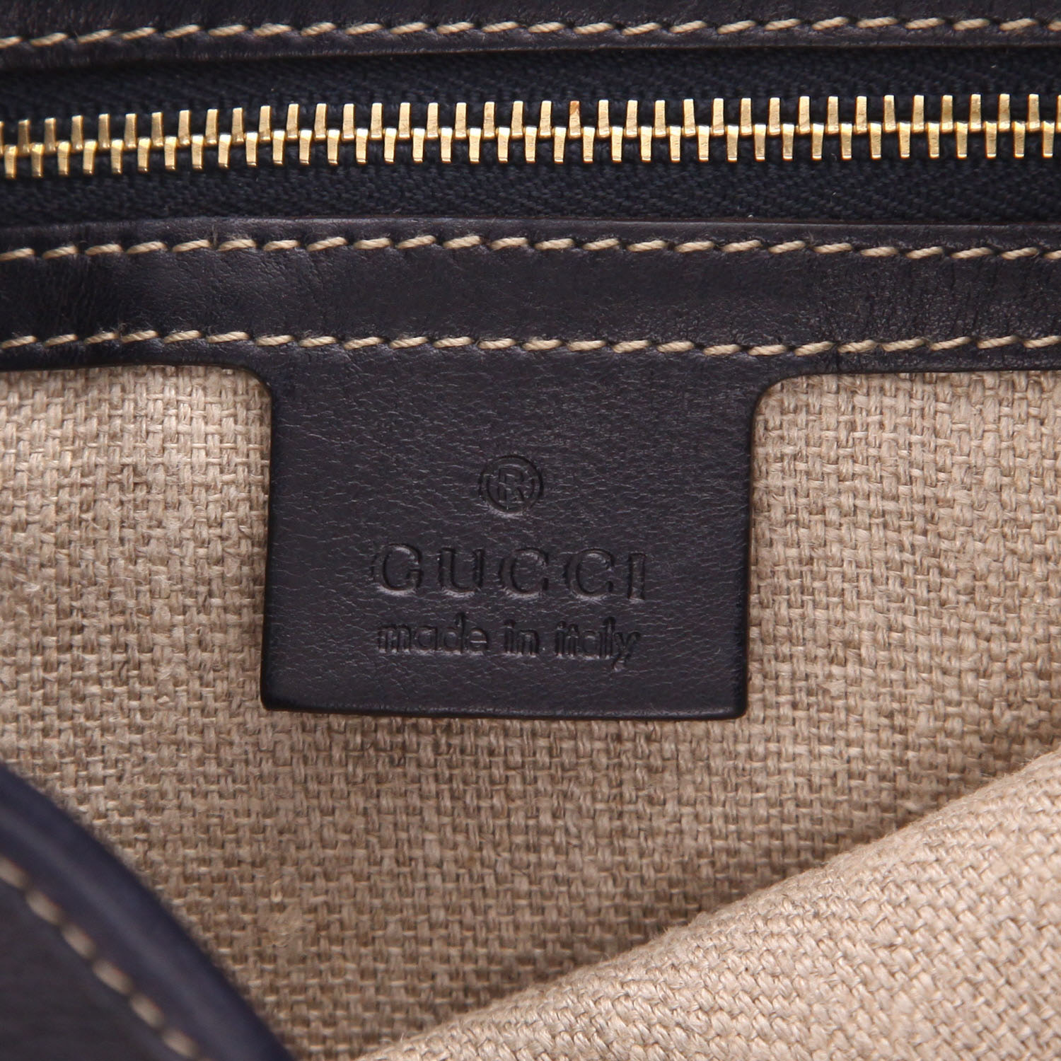 Gucci Jackie handbag in Bleu Marine leather and tricolour canvas - Detail D2