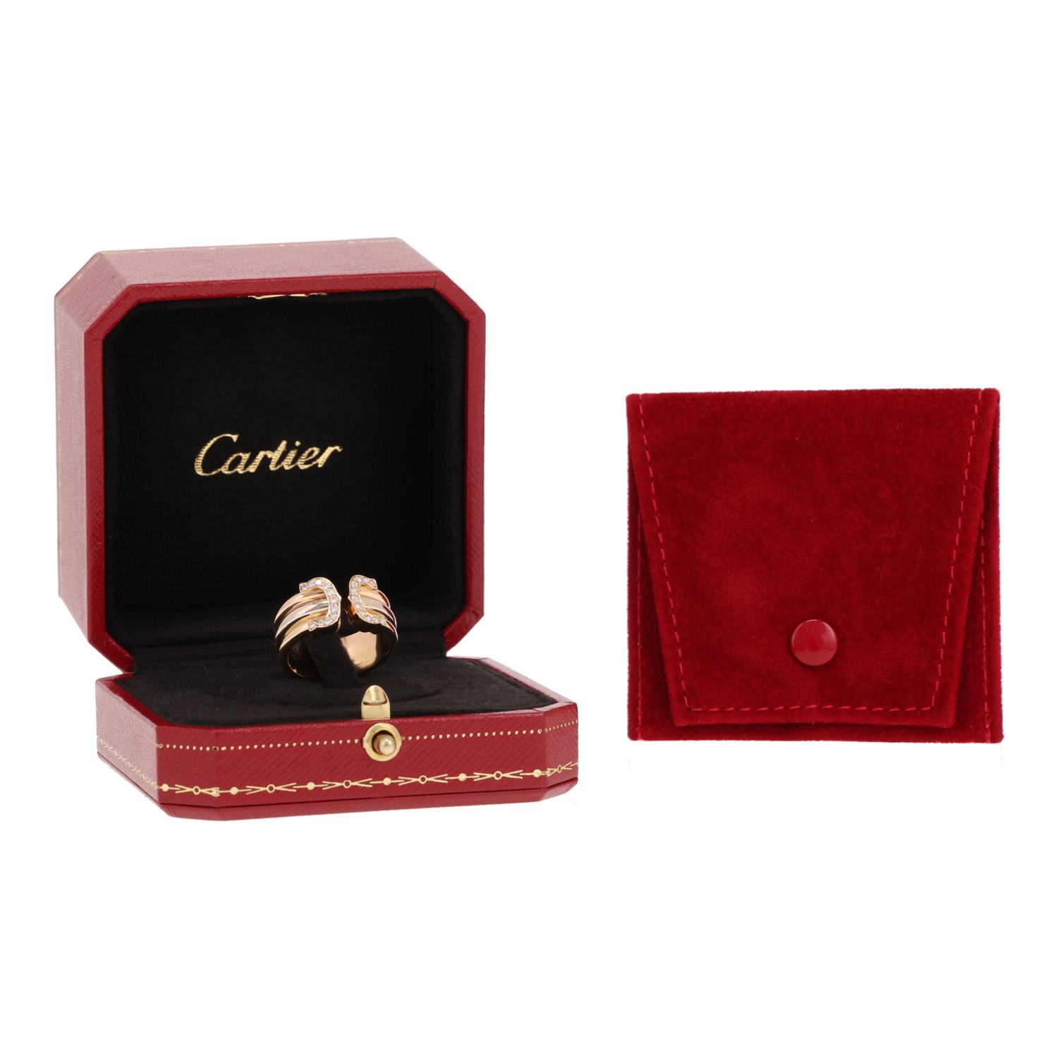 Cartier C de Cartier 1990s ring, large model, in three-tone gold and diamonds - Detail D2