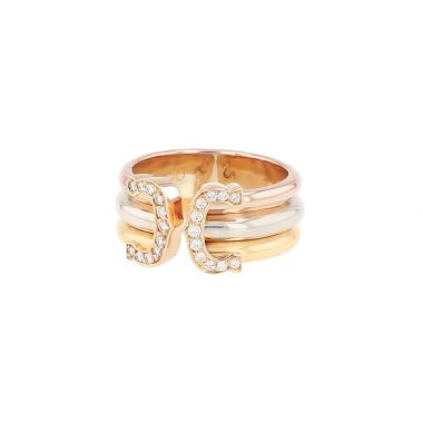 Bague années 1990 Cartier C de Cartier grand modèle en 3 ors et diamants