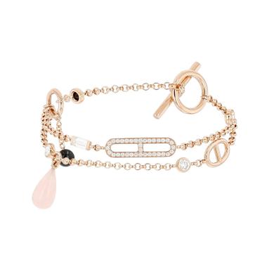 Bracelet Hermès Chaine d'Ancre Chaos en or rose, jade noir, spinelle noir, opale rose et diamants