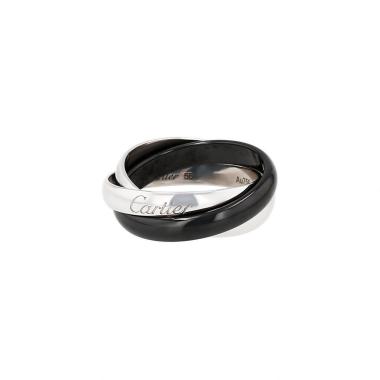 Anello Cartier Trinity, modello medio, in oro bianco e ceramica nera
