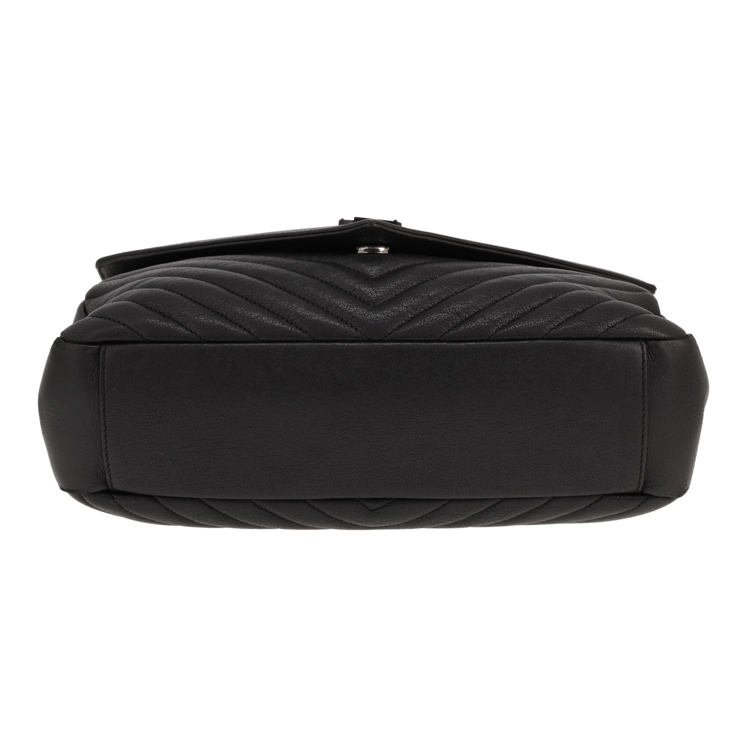 Saint Laurent College handbag in black herringbone-quilted leather - Detail D1