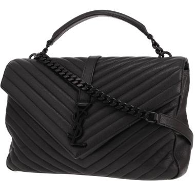 Borsa Saint Laurent College in pelle trapuntata a spina di pesce Noir
