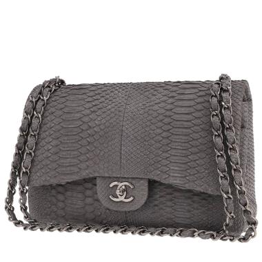 Borsa Chanel Timeless Jumbo in pelle di pitone grigia