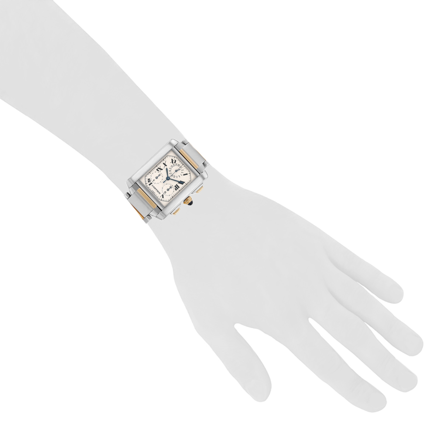 Montre Cartier Tank Française Chrono grand modèle  en or et acier Ref: Cartier - 2303  Vers 1990 - Detail D1
