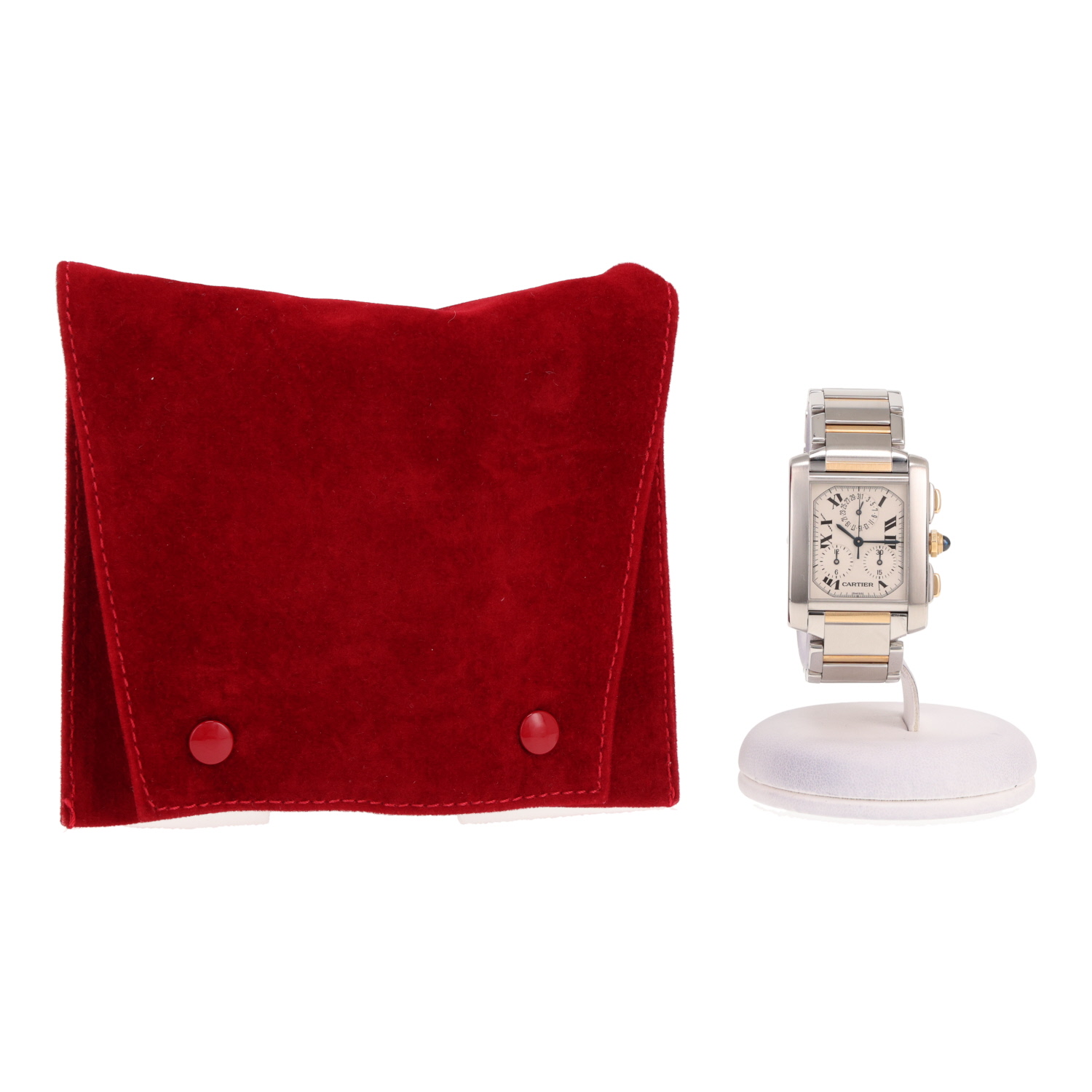 Orologio Cartier Tank Française Chrono, modello grande, in oro e acciaio, rif.: Cartier - 2303, intorno al 1990