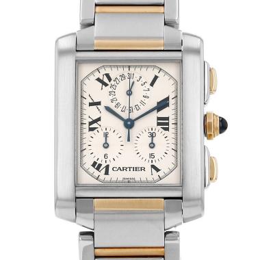 Reloj Cartier Tank Française Chrono, modelo grande, de oro y acero. Ref.: Cartier - 2303. Hacia 1990