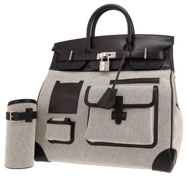 Borsa da viaggio Hermès  Modello “Haut à Courroies” 40 cm Cargo in tela grigia e pelle Everkcalf Noir