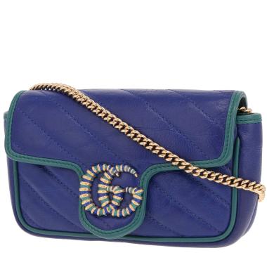 Borsa a tracolla Gucci GG Marmont mini in pelle trapuntata blu e verde