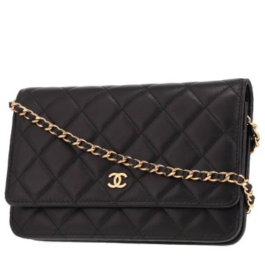 Borsa a tracolla Chanel "Wallet on Chain" in pelle trapuntata nera