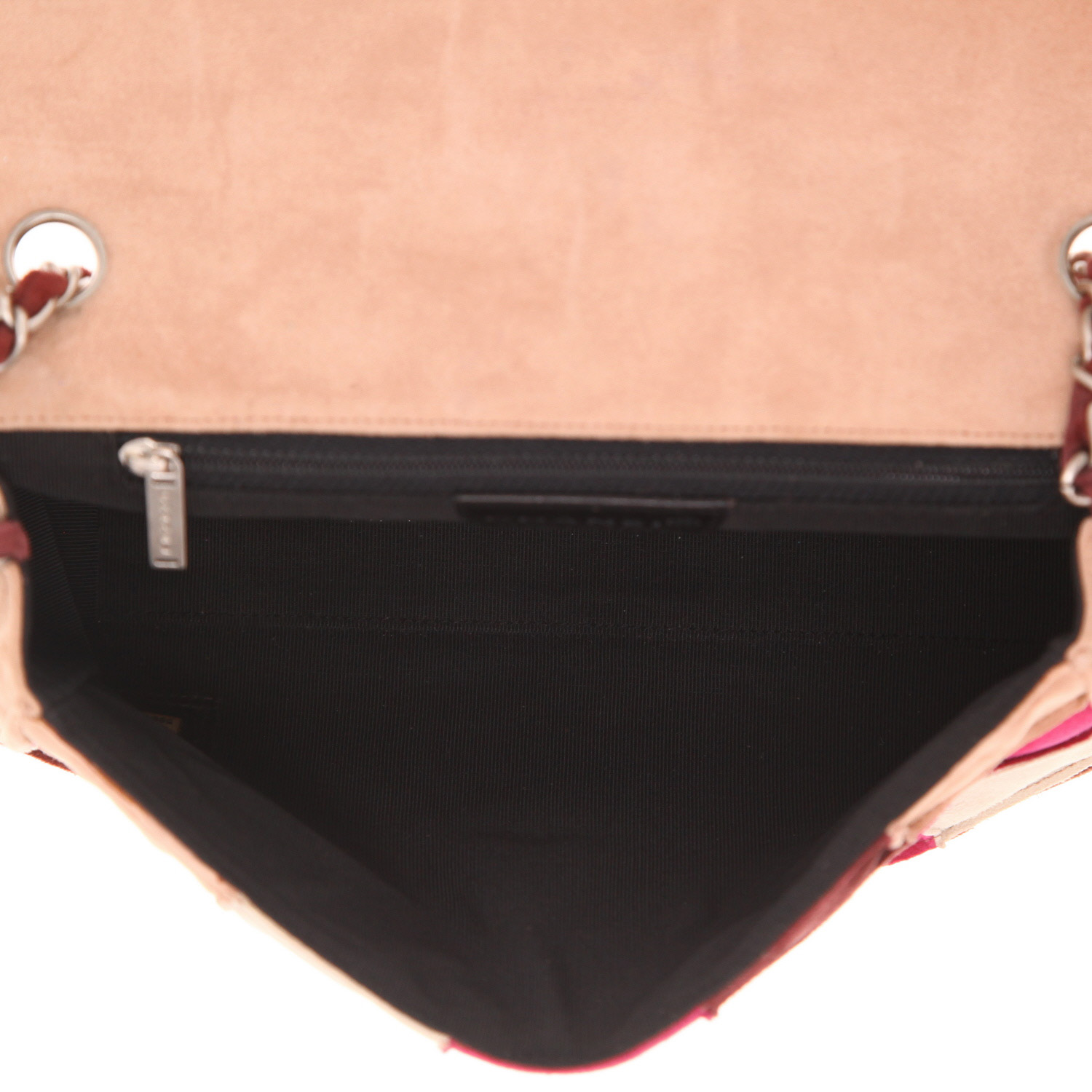 Borsa Chanel 2.55 in pelle di vitello scamosciata rosa-beige e Bordeaux - Detail D3