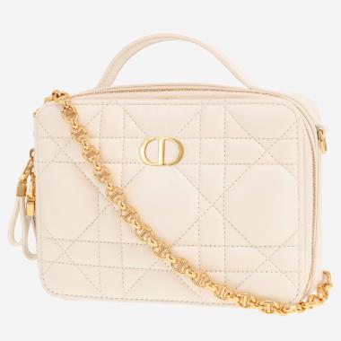 Sac bandoulière Dior  Caro en cuir cannage blanc